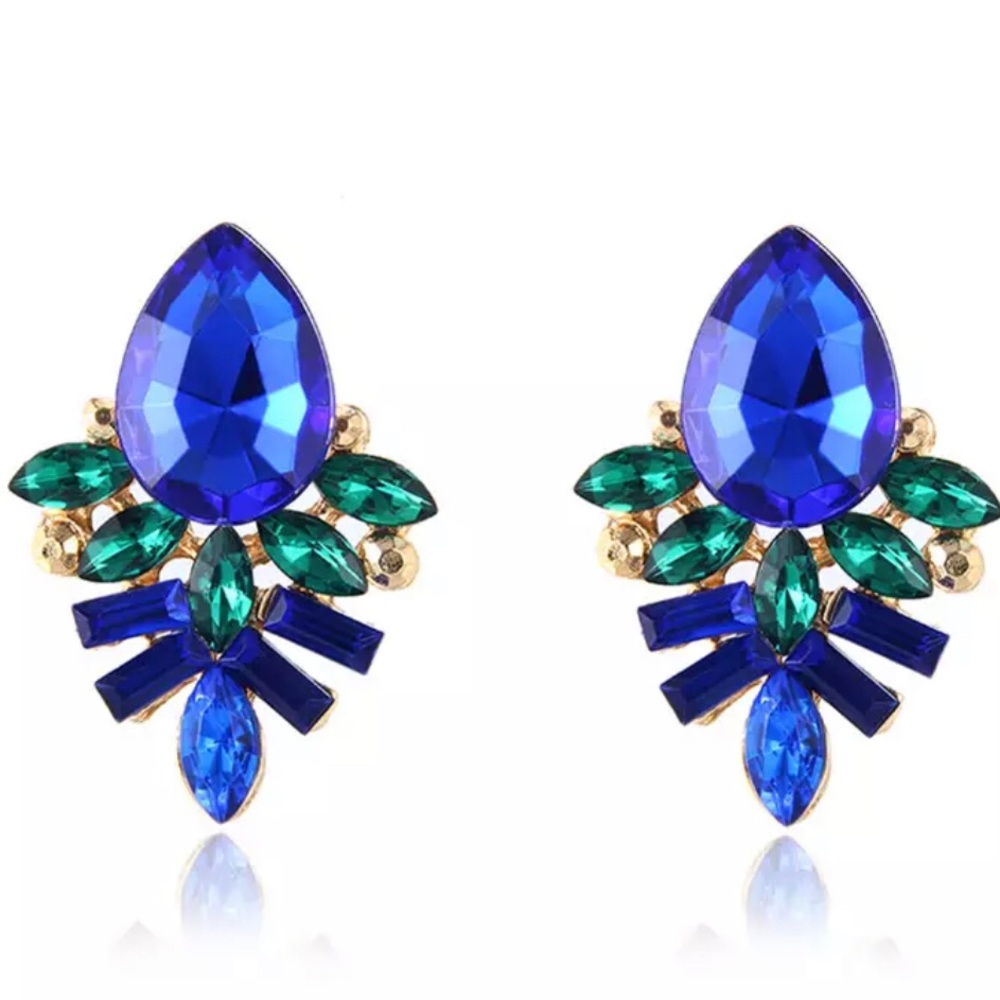 Luxury Water Drop Blue/Green Crystal Stud Earrings